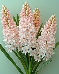 Hyacinth stalks, delicate pink & white blooms, green stems