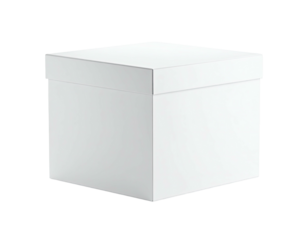 Solid, white, square box with a matching lid on a stark black background