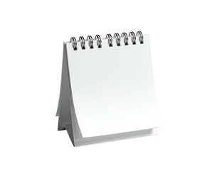A blank white desk calendar on a black background, spiral bound