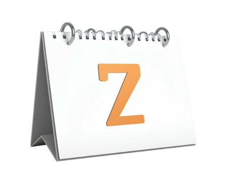 A 3D rendering of a white desk calendar, displaying the letter "Z.