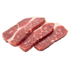 Fototapeta premium Four Raw Pork Slices Stacked with Transparent Background Detailed Texture and Marbling