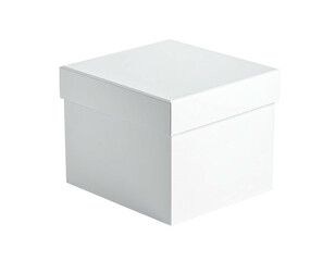 Square white box with a slightly raised lid, isolated on a black background