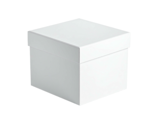 Square white box with a slightly raised lid, isolated on a black background