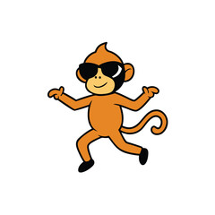 Cool cartoon monkey wearing sunglasses dancing happily joyful animal fun character party celebration