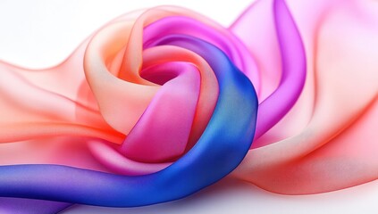 Swirling colorful fabric softly curved on a white surface