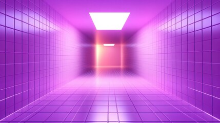 Digital futuristic hallway with bright neon light