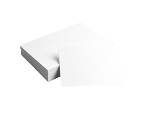 A stack of white rectangular cards, with one card slightly angled