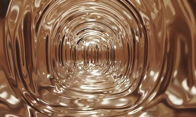 Abstract Gold Metallic Tunnel With Reflective Rippling Walls And Bright Light Source Ahead - Powered by Adobe