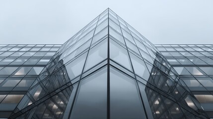Obraz premium Modern architectural building featuring steel and glass against a clear sky