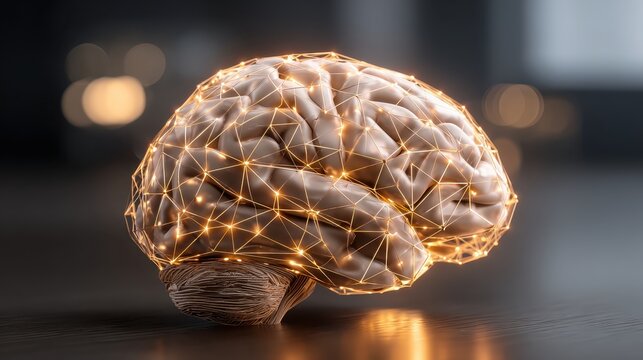 Digital illustration of a glowing brain and neural network