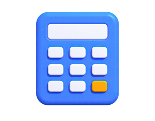 3D-rendered light blue calculator with white and orange buttons, isolated on black