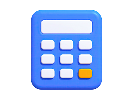3D-rendered light blue calculator with white and orange buttons, isolated on black