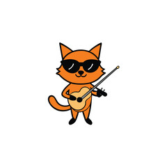 Cool orange cat playing violin wearing sunglasses fun musical pet character
