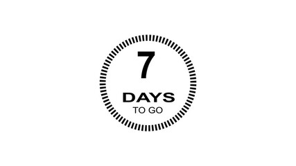 7 days to go,7 days count animation, motion graphics running numbers counting days, 7 days in a month, 7 days left, 4K HD video with white background alpha channel