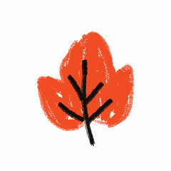 Fall crayon hand drawn leaf, Hand-drawn autumn leaf illustration, textured sketch style seasonal foliage design isolated on white background