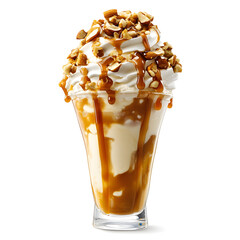 Sweet Caramel Sundae in Glass Cup with Whipped Cream Topping
