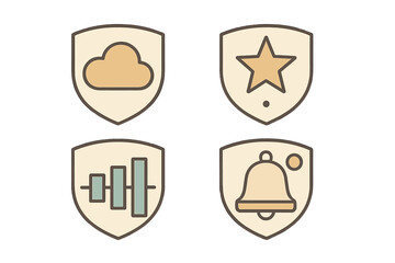 Shield icons for digital security, cloud storage, star rating, and notifications