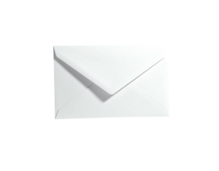 White, closed envelope isolated against a black background, angled, casting a shadow