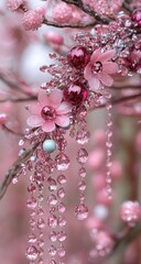 Pink floral arrangement with beads and flower details