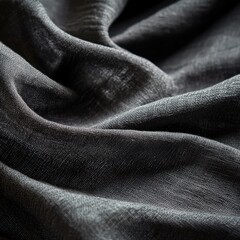 Dark, textured fabric drapes with light catching fibers.