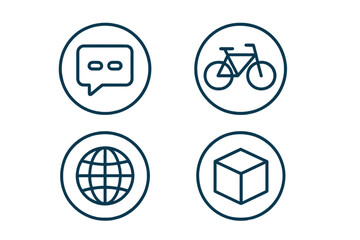 Minimalist line pictograms for communication, transport, global network, and product delivery