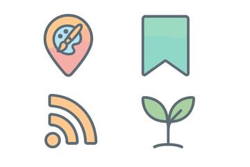 Modern graphic symbols for creative location, bookmark, RSS feed, and plant growth