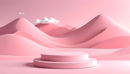 Soft Pink Desert Landscape with Double Pedestal and Clouds