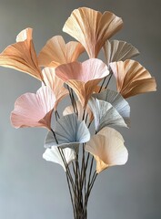 Pastel paper flowers, fan-shaped, clustered