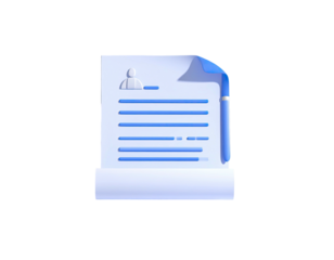 3D rendered document with a pen, containing text and a person icon