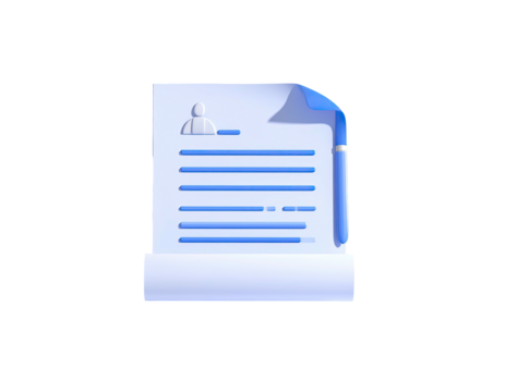 3D rendered document with a pen, containing text and a person icon - Powered by Adobe