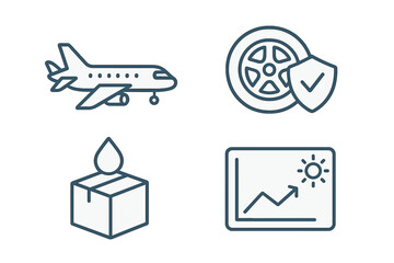 Line symbols for logistics, automotive safety, package delivery, and business growth concepts