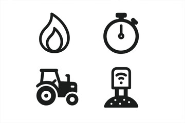Modern icons for fire, stopwatch, tractor, and smart farming technology concepts