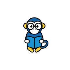 Fototapeta premium Cute cartoon monkey wearing glasses reading a book with interest and joy learning knowledge