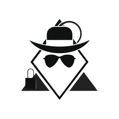 Mysterious detective silhouette with sunglasses and hat