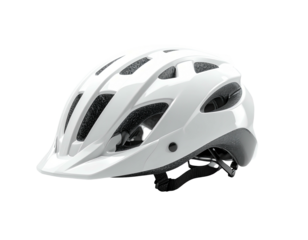 White, protective helmet with vents and visor, for cycling or other outdoor activity