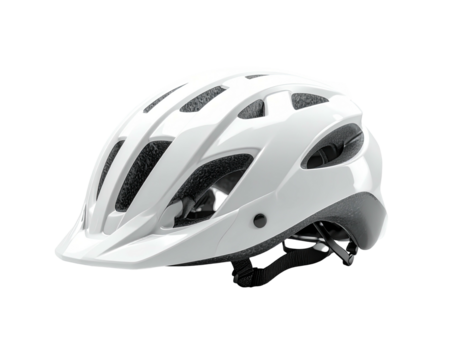 White, protective helmet with vents and visor, for cycling or other outdoor activity