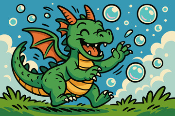 Obraz premium Vector playing small play expression bubble wings dragon illustration cheerful flapping bubbles