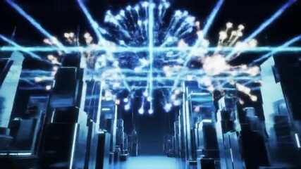 Abstract blue lights illuminate futuristic cityscape, creating a sense of wonder and technological advancement in the digital realm. - Powered by Adobe