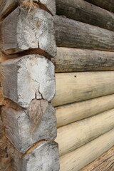 beautiful natural wooden logs stacked in a row