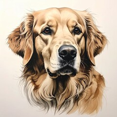 Ink drawing of golden retriever dog