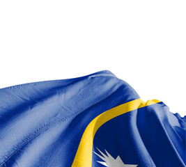 Nauru flag waving on white background with clipping path. Cliping path is easily cutout the flag. Nauru national flag for independence day.