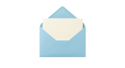 Light blue envelope with cream card isolated on transparent PNG, stationery for invitations and greetings © Ozols