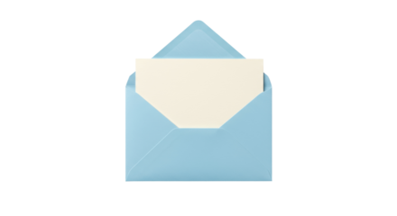 Light blue envelope with cream card isolated on transparent PNG, stationery for invitations and greetings