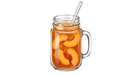 Refreshing peach iced tea in mason jar isolated PNG, summer drink with fruit slices on transparent background