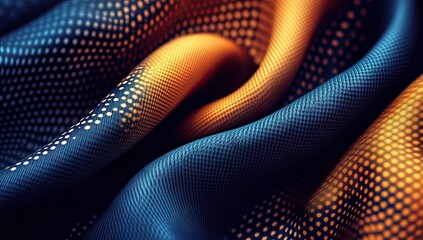 Draped fabric with dotted pattern and warm/cool tones