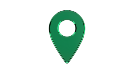 Green location pin PNG isolated on transparent background, map pointer icon for navigation and travel