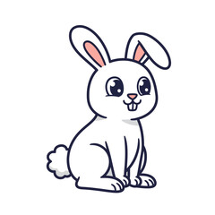 Obraz premium Cute cartoon white rabbit illustration. This adorable bunny character with big eyes and perky ears is perfect for children's content, spring themes, and Easter projects