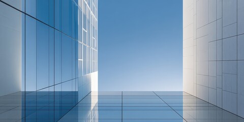 Obraz premium Modern minimalist buildings with glass facades and a connecting walkway.