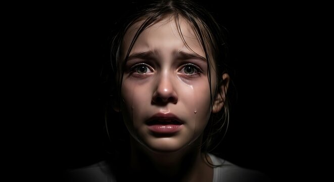 Scared Girl Close Up Portrait.