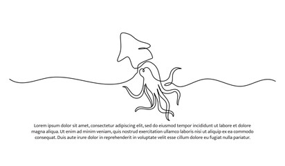 One line of squid. Abstract minimal continuous line.